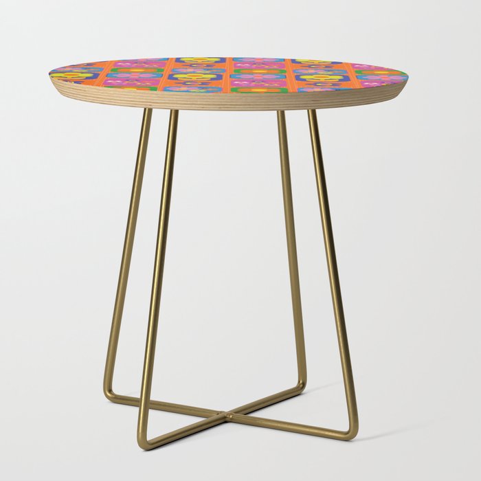 Retro Flower Patch Cute & Colorful Pattern on Orange Side Table Gallery Image 1