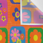 Retro Flower Patch Cute & Colorful Pattern on Orange Wall Tapestry Gallery Image 3
