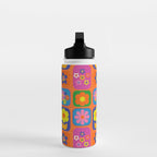 Retro Flower Patch Cute & Colorful Pattern on Orange Water Bottle Gallery Image 3