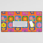 Retro Flower Patch Cute & Colorful Pattern on Orange Desk Mat Gallery Image 1