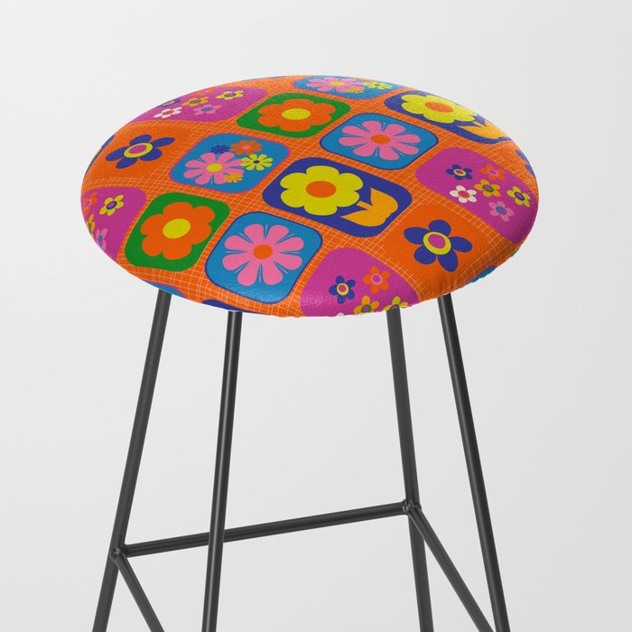 Retro Flower Patch Cute & Colorful Pattern on Orange Stool Gallery Image 2