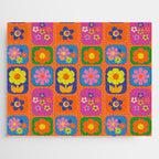 Retro Flower Patch Cute & Colorful Pattern on Orange Jigsaw Puzzle Gallery Image 1
