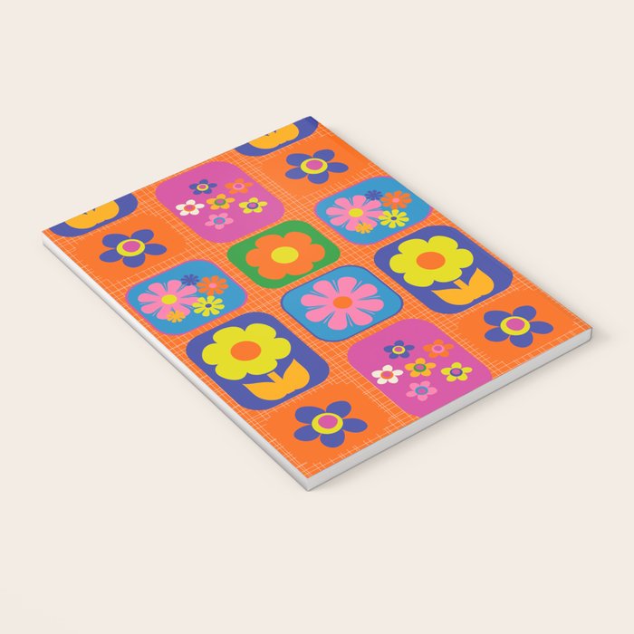 Retro Flower Patch Cute & Colorful Pattern on Orange Notebook Gallery Image 3