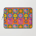 Retro Flower Patch Cute & Colorful Pattern on Orange Laptop Sleeve Gallery Image 1
