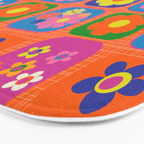 Retro Flower Patch Cute & Colorful Pattern on Orange Bath Mat Gallery Image 3