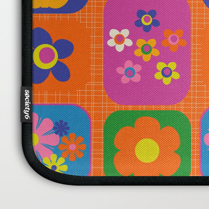 Retro Flower Patch Cute & Colorful Pattern on Orange Laptop Sleeve Gallery Image 3