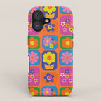 Retro Flower Patch Cute & Colorful Pattern on Orange iPhone Case Gallery Image 1
