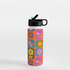 Retro Flower Patch Cute & Colorful Pattern on Orange Water Bottle Gallery Image 1