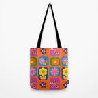 Retro Flower Patch Cute & Colorful Pattern on Orange Tote Bag Gallery Image 2