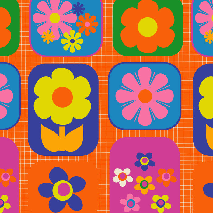 Retro Flower Patch Cute & Colorful Pattern on Orange Coffee Mug Gallery Image 2