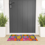 Retro Flower Patch Cute & Colorful Pattern on Orange Welcome Mat Gallery Image 3