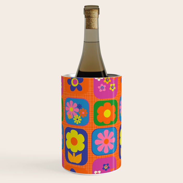 Retro Flower Patch Cute & Colorful Pattern on Orange Wine Chiller Gallery Image 1
