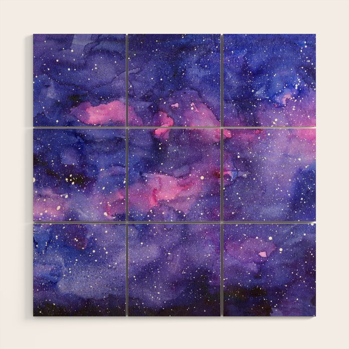 Galaxy Pattern Watercolor Wood Wall Art Gallery Image 1
