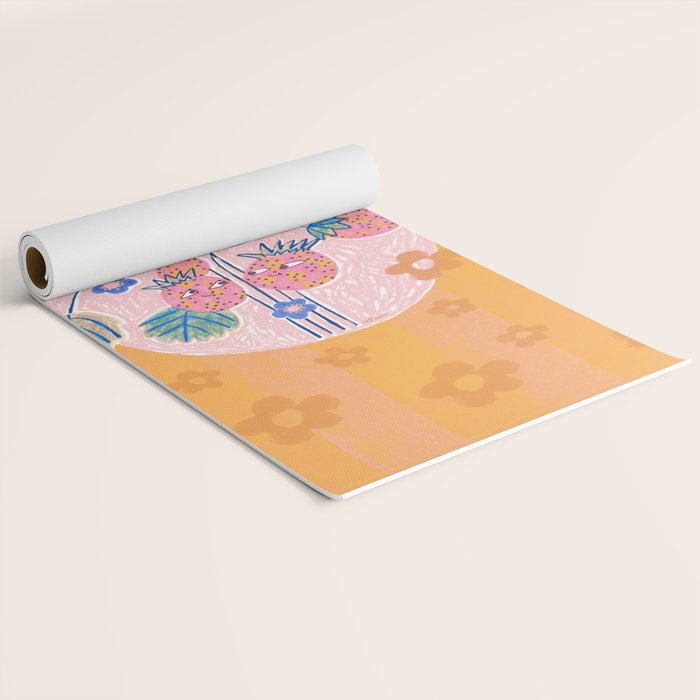 Sweet Strawberry Plant Friends in Peach & Orange Yoga Mat Gallery Image 2