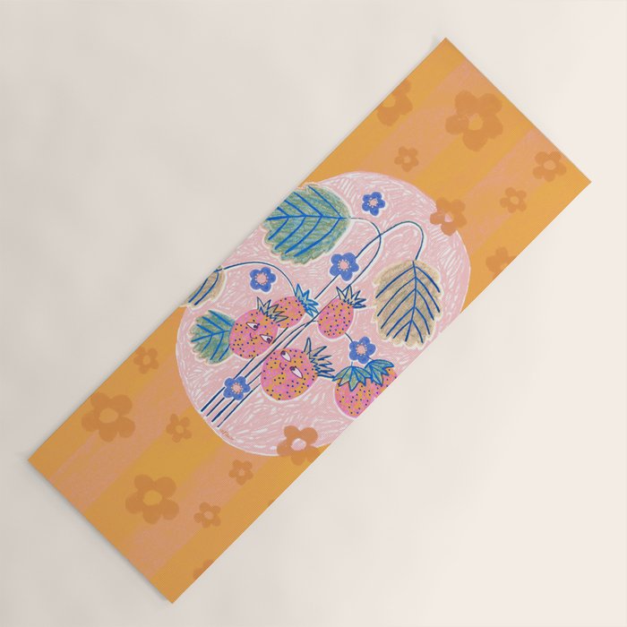 Sweet Strawberry Plant Friends in Peach & Orange Yoga Mat Gallery Image 1