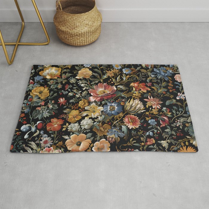 Countryside Bloom Ethereal Dark Floral Rug Gallery Image 1
