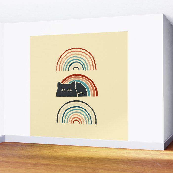 Abstraction minimal cat 8d rainbow meow Wall Mural Gallery Image 2