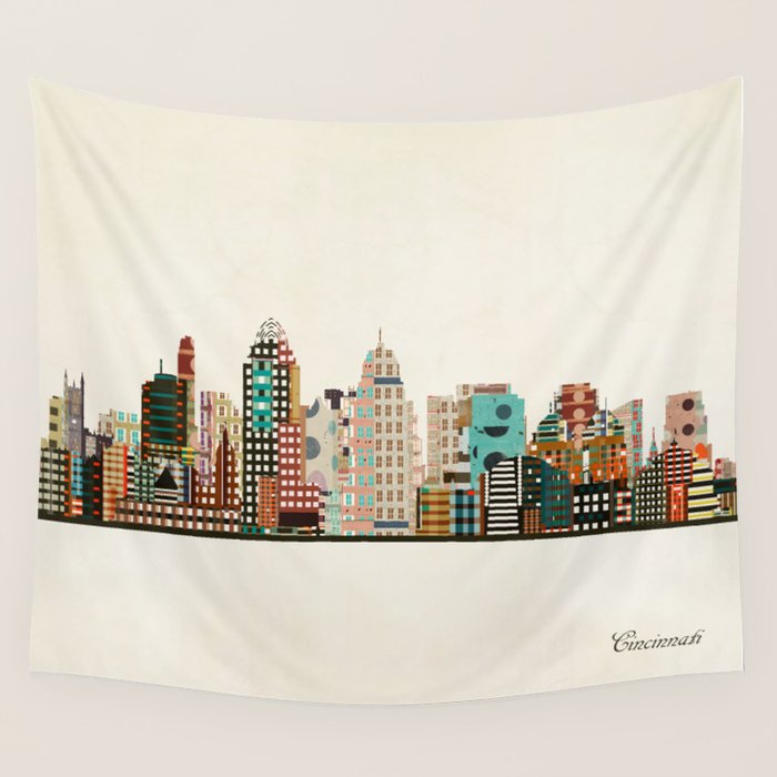 cincinnati ohio skyline Wall Tapestry Gallery Image 1