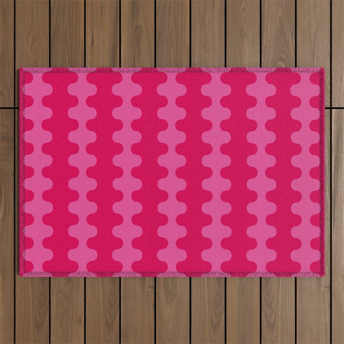 Hot Pink Ogee A-Go-Go Vivid Retro Pop Pattern Outdoor Rug Gallery Image 1