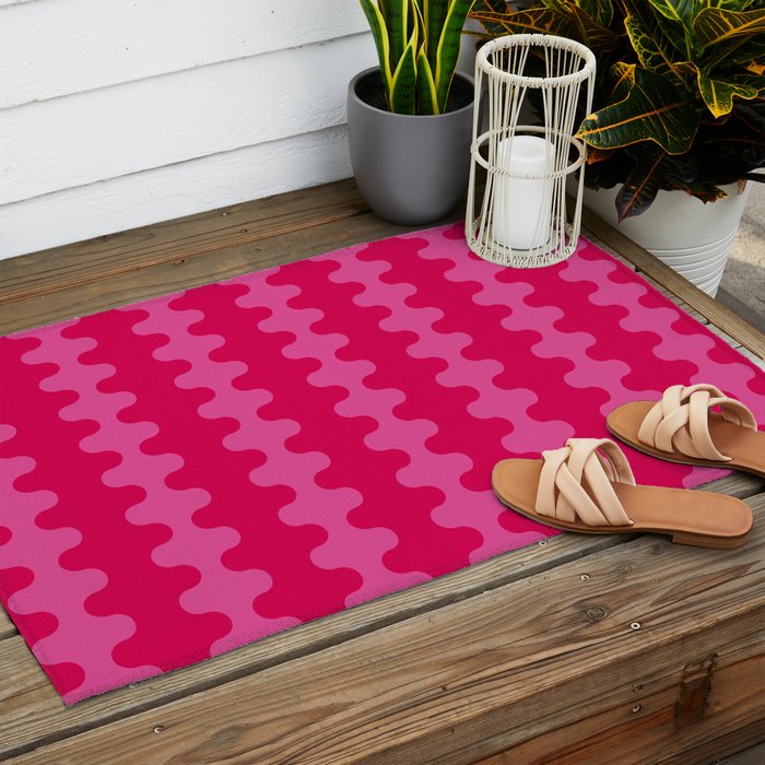 Hot Pink Ogee A-Go-Go Vivid Retro Pop Pattern Outdoor Rug Gallery Image 2