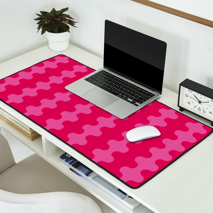 Hot Pink Ogee A-Go-Go Vivid Retro Pop Pattern Desk Mat Gallery Image 2