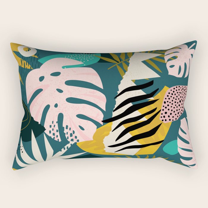Collage contemporary tribal floral hawaiian pattern. Rectangular Pillow Gallery Image 1