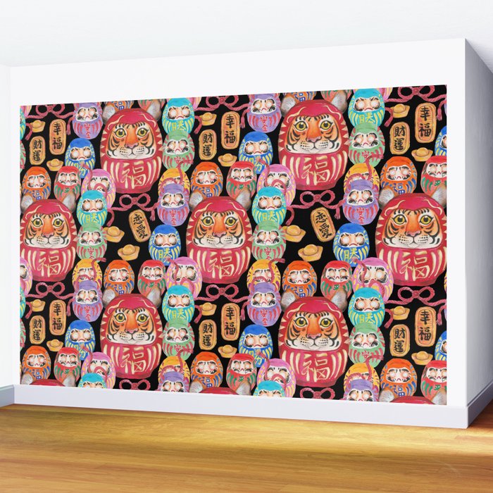 Japanese Tiger Daruma with small Darumas Wall Mural Gallery Image 2