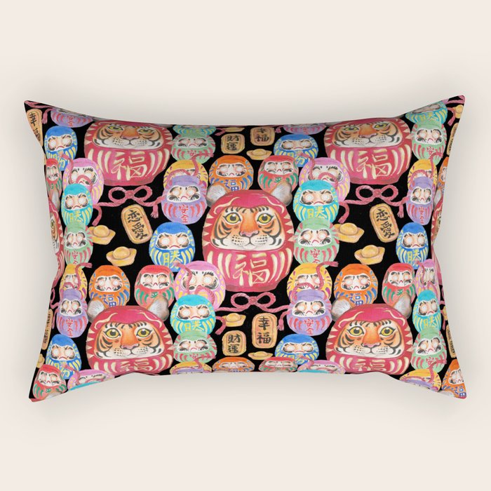 Japanese Tiger Daruma with small Darumas Rectangular Pillow Gallery Image 1