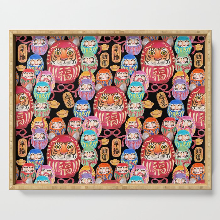 Japanese Tiger Daruma with small Darumas Serving Tray Gallery Image 1