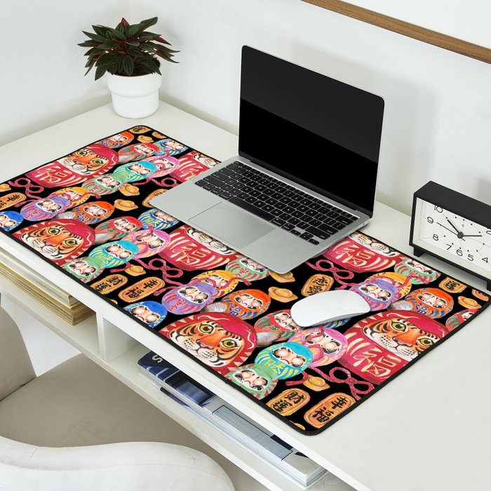 Japanese Tiger Daruma with small Darumas Desk Mat Gallery Image 2