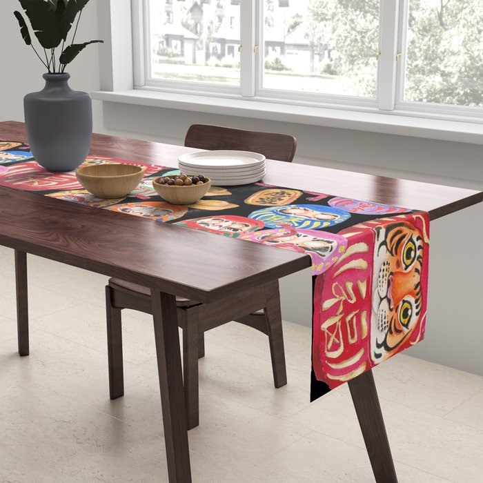 Japanese Tiger Daruma with small Darumas Table Runner Gallery Image 2