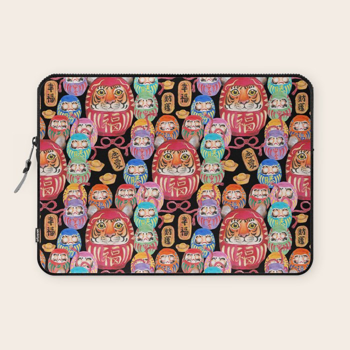 Japanese Tiger Daruma with small Darumas Laptop Sleeve Gallery Image 1