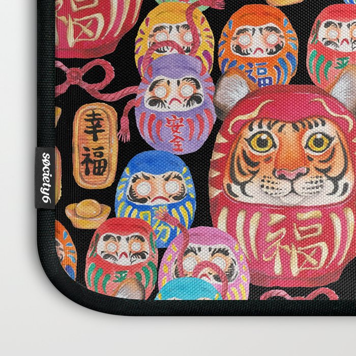 Japanese Tiger Daruma with small Darumas Laptop Sleeve Gallery Image 3