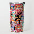Japanese Tiger Daruma with small Darumas Travel Mug Gallery Image 2