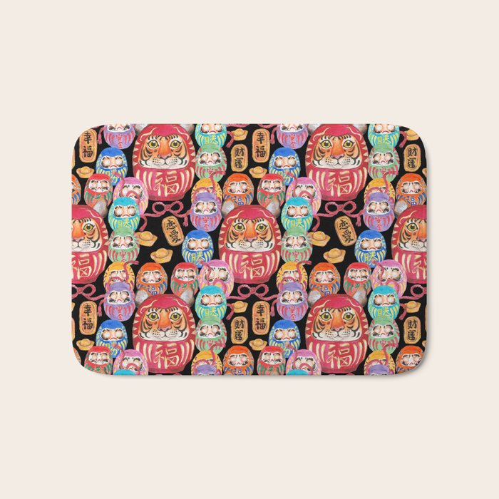 Japanese Tiger Daruma with small Darumas Bath Mat Gallery Image 1