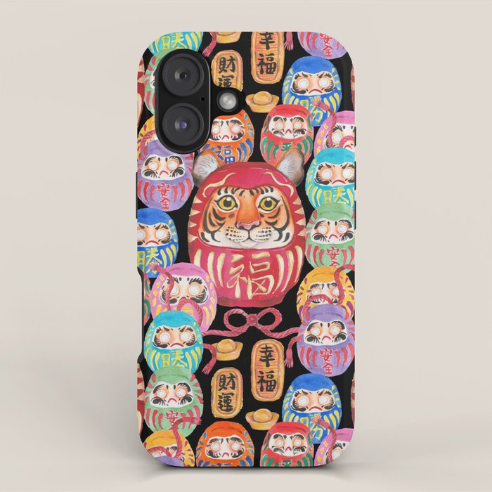 Japanese Tiger Daruma with small Darumas iPhone Case Gallery Image 1
