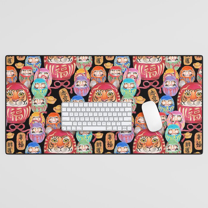 Japanese Tiger Daruma with small Darumas Desk Mat Gallery Image 1