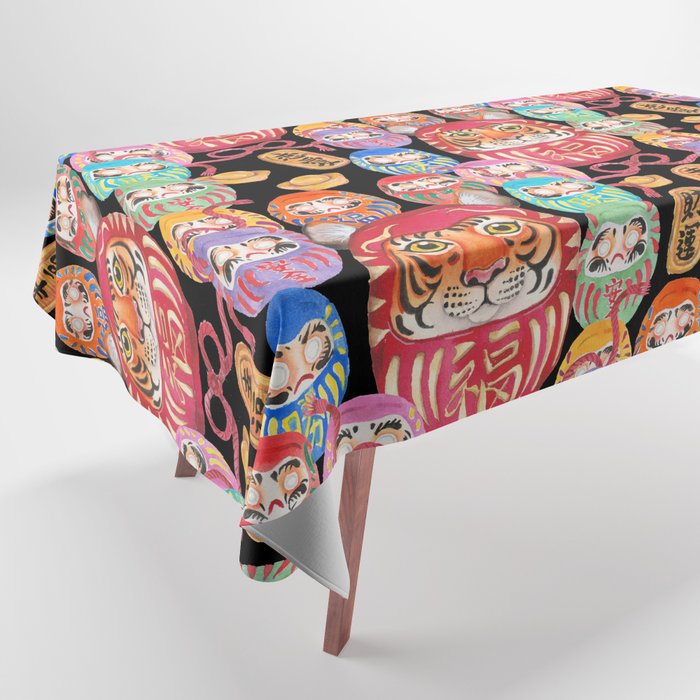 Japanese Tiger Daruma with small Darumas Tablecloth Gallery Image 1