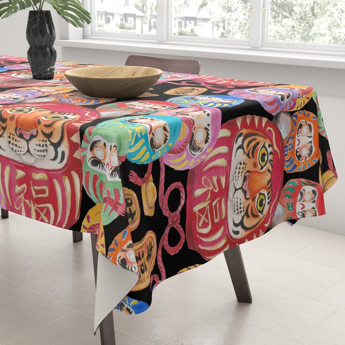 Japanese Tiger Daruma with small Darumas Tablecloth Gallery Image 3
