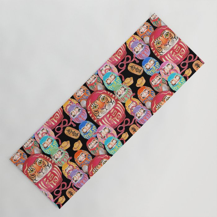Japanese Tiger Daruma with small Darumas Yoga Mat Gallery Image 1