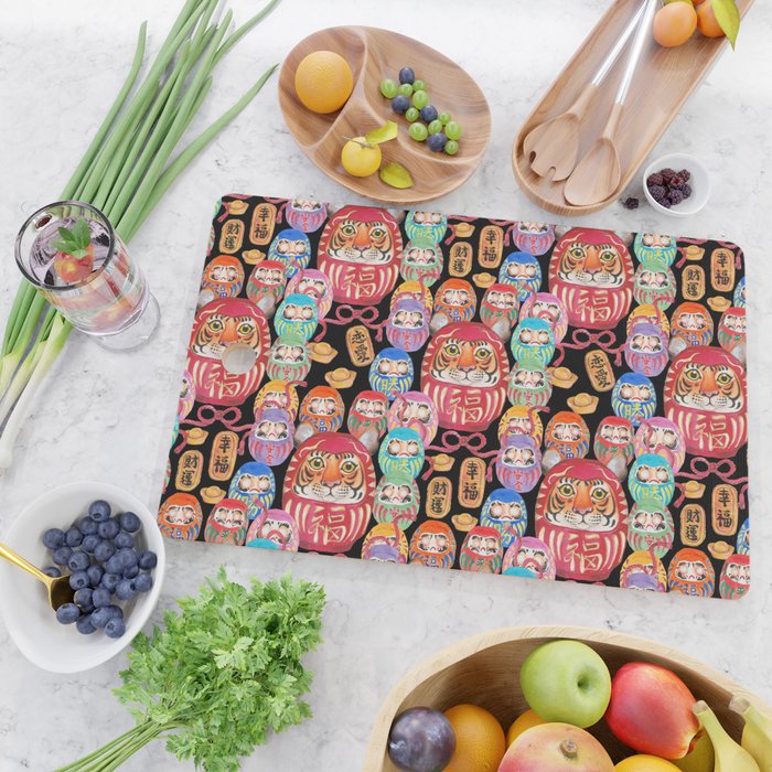 Japanese Tiger Daruma with small Darumas Cutting Board Gallery Image 2