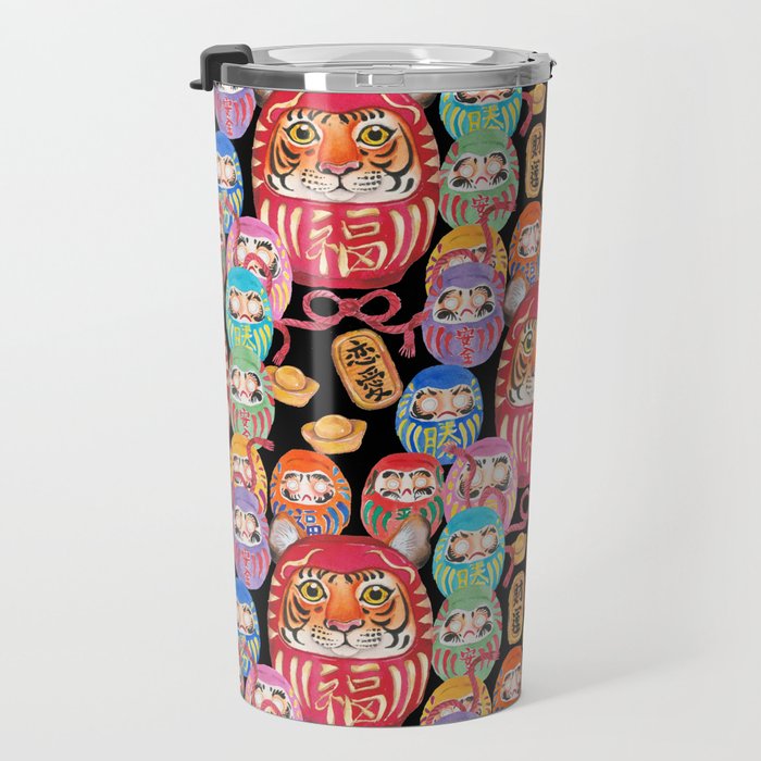 Japanese Tiger Daruma with small Darumas Travel Mug Gallery Image 3