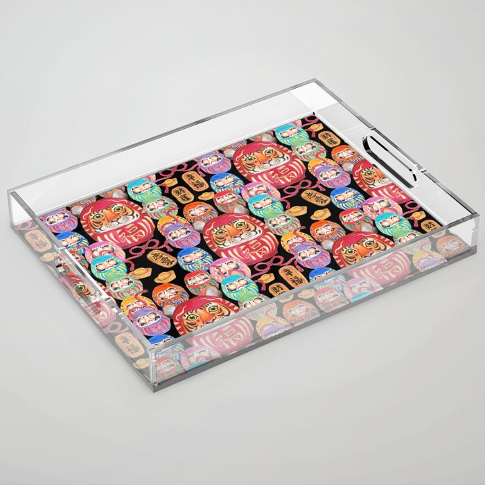 Japanese Tiger Daruma with small Darumas Acrylic Tray Gallery Image 1