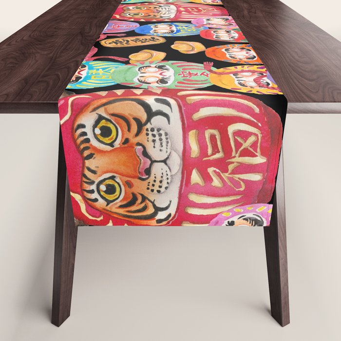 Japanese Tiger Daruma with small Darumas Table Runner Gallery Image 1