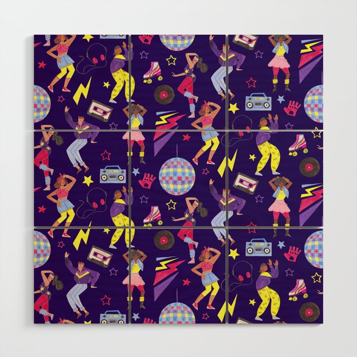 Disco people pattern Wood Wall Art Gallery Image 1