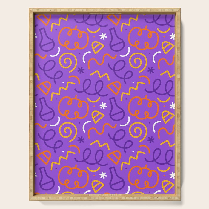 Fun halloween cartoon doodle art pattern Serving Tray Gallery Image 1