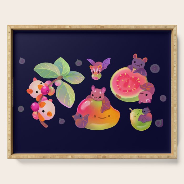Fruit and bat - dark Serving Tray Gallery Image 1
