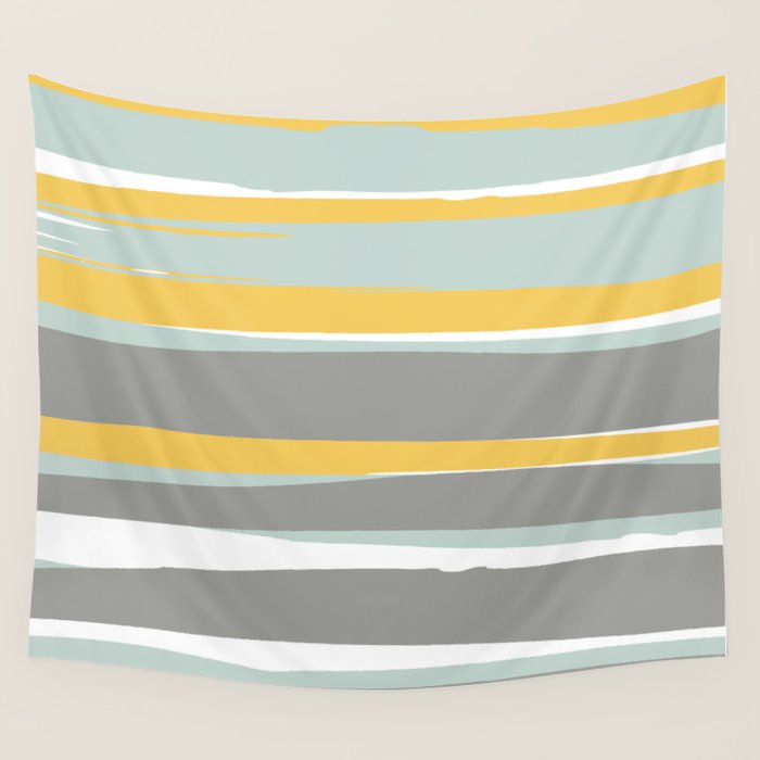 Stripe Abstract, Sun and Beach, Yellow, Pale, Aqua Blue and Gray Wall Tapestry Gallery Image 1