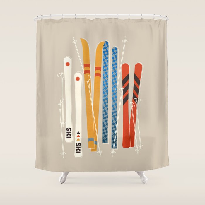 Ski Illustration Shower Curtain Gallery Image 1