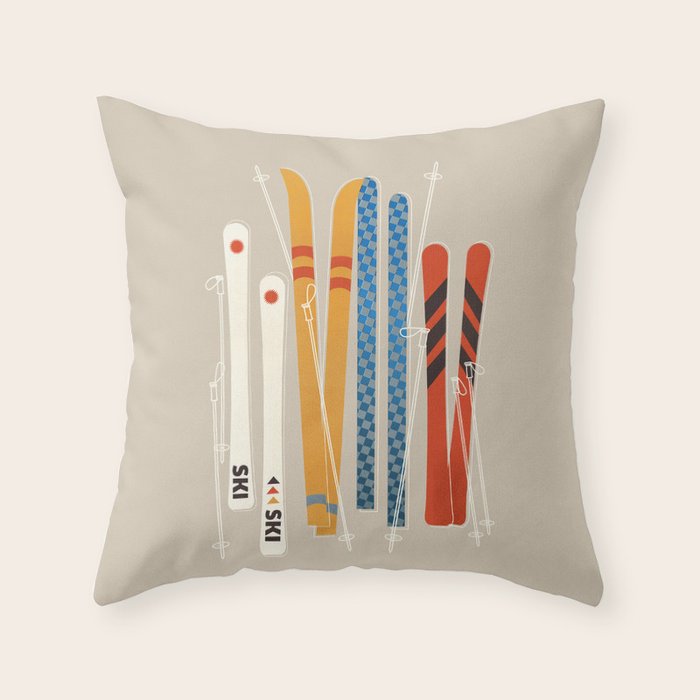 Ski Illustration Throw Pillow Gallery Image 6